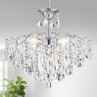 Flower Crystal Chandelier for Dining Room, Living Room, Kitchen, Bedroom, 6-Light Floral Light Fixture, D18*H16~41Inch (Adjustable Height), K9 Crystal & Gold Finish