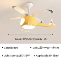 Blue Pink Airplane Children's Room Ceiling Fan Lamp Modern Colorful Helicopter Kids Bedroom Chandelier Cartoon Ceiling Light LED