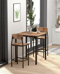 3 Piece Pub Table and Chairs, Small Kitchen Table and Chairs, Square Dining Table with 2 Stools, Walnut and Black