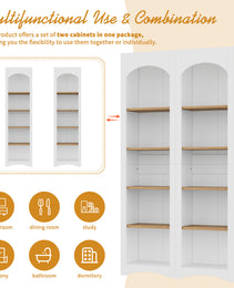 ON-TREND Free Standing 5 Tier Bookshelves, Bookcases Set Of 2, Farmhouse Two-Tone Storage Cabinet With Adjustable Shelves, Modern 72H Kitchen Pantry Cabinet For Living Room, Home Office, White