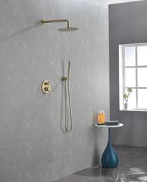Shower System, Wall Mounted Shower Faucet Set For Bathroom With High Pressure 10 Stainless Steel Rain Shower Head Handheld Shower Set, 2 Way Pressure Balance Shower Valve Kit, Brushed Gold