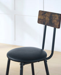 Round Bar Table And Stool Set With Shelf, Upholstered Stool With Backrest, Rustic Brown