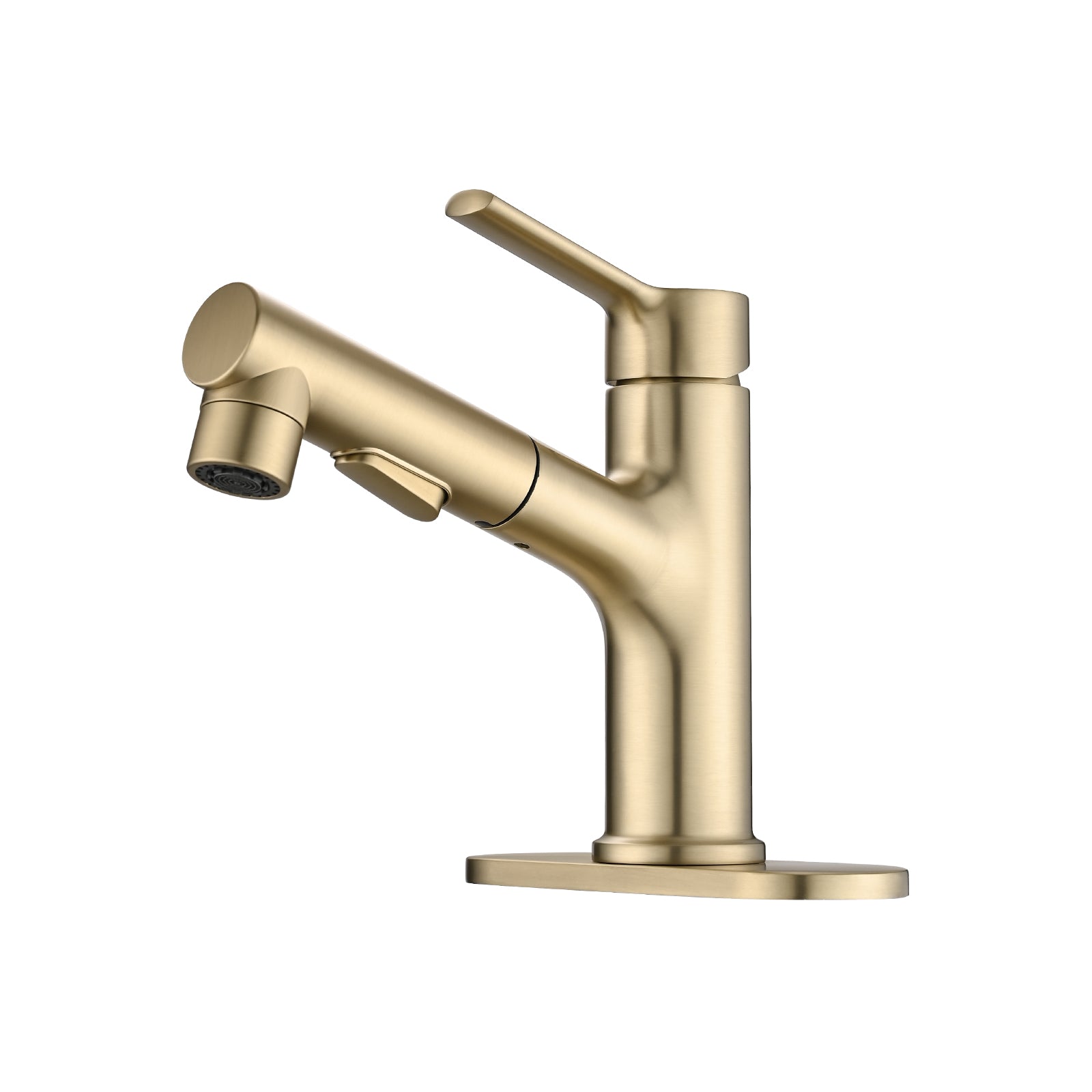Bathroom Sink Faucet With Pull Out Sprayer, Single Handle Modern Bathroom Basin Faucet With Pop-up Sink Drain Stopper & Deck Plate,Brushed Gold