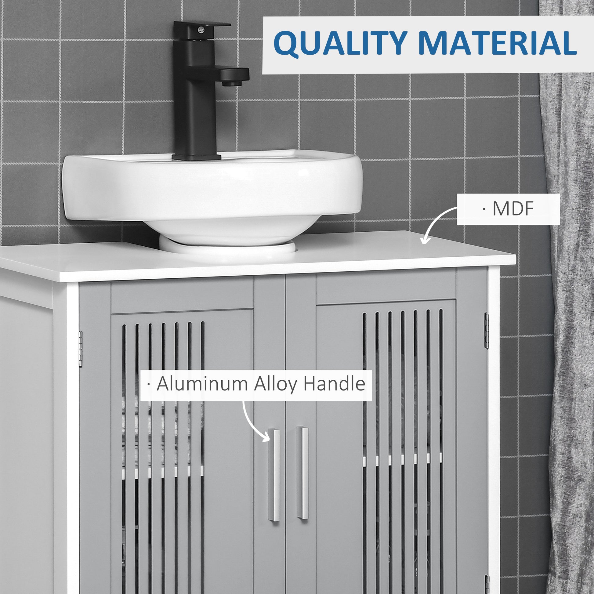 Under Sink Pedestal Storage Bathroom Cabinet, Gray White