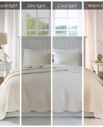 3 Piece Reversible Scalloped Edge Quilt Set Cream King Cal King