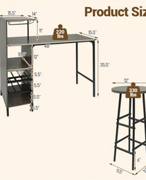 3PCS Bar Table & Stools Set, Wine Storage (6 Bottles + Wine Glass Holder), Oak