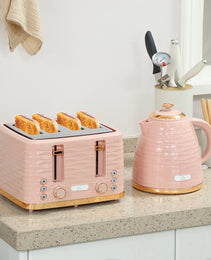 Rose Quartz Collection: 3000W Rapid-Boil Kettle & 4-Slice Ridged Toaster Set