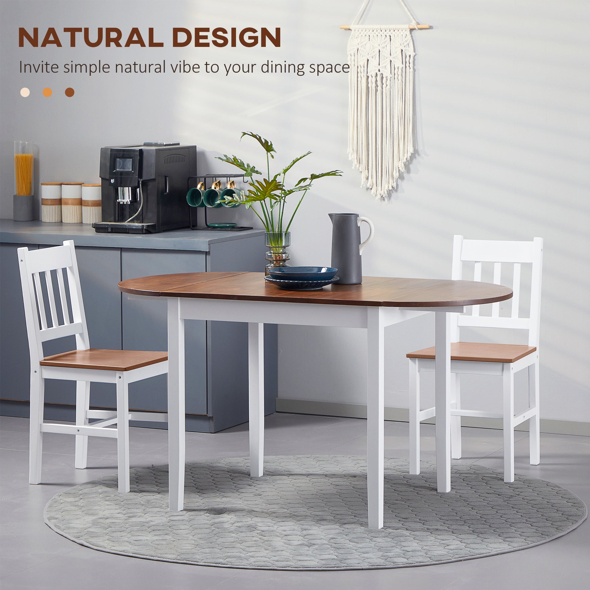 55" Wood Kitchen Table, Drop Leaf Tables for Small Spaces, Brown