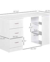 47" Modern Home Office Computer Desk Bookcase Combo Writing Table Workstation with 3 Drawer and Storage Shelf - White