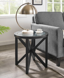 Modern Simple Glass Coffee Table, Tempered Glass Coffee Table Solid Wood Base Round Transparent Glass Top Modern Living Room Terrace Study Coffee Table