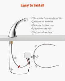 Touchless Bathroom Sink Faucet, Automatic Motion Sensor Restroom Toilet Faucet With Hole Cover Plate, Battery Operated,Hot/Cold Water For 9/16 In Pipe Commercial Lavatory,Chrome Plated Silver
