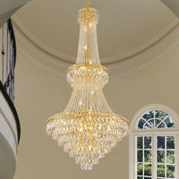 Extra Large High Ceiling Chandelier, Gold Modern Crystal Chandeliers Luxury Foyer Entrance Chandeliers for Staircase Villa Lobby Living Room, K9 Crystal Raindrop Light Fixture H91” X W47”