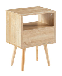 Rattan End Table With Drawer Solid Wood Legs Modern Nightstand Side Table