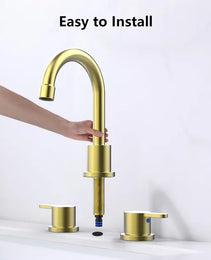 Widespread Bathroom Sink Faucet Brushed Gold 2 Handle 8 Inch 3 Hole 360' Swivel Spout Vanity Sink With Pop Up Drain Assembly-Unable Ship On Weekends, TK And TEMU Only For Pickup