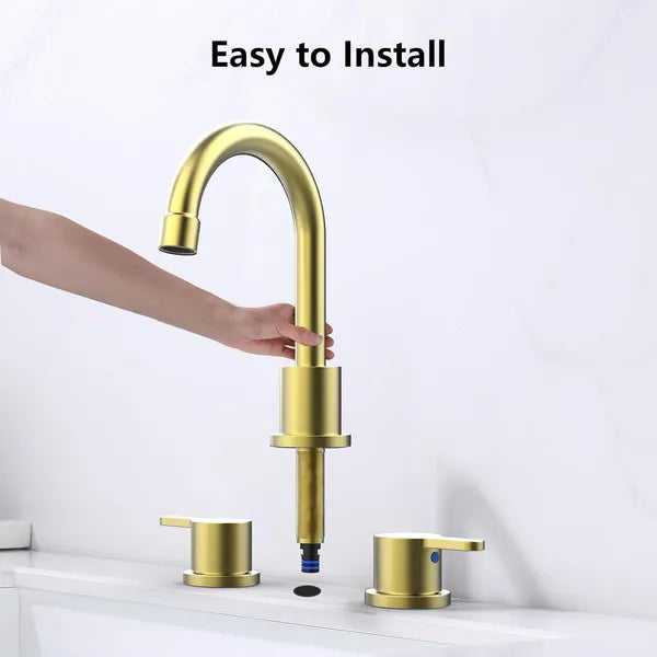 Widespread Bathroom Sink Faucet Brushed Gold 2 Handle 8 Inch 3 Hole 360' Swivel Spout Vanity Sink With Pop Up Drain Assembly-Unable Ship On Weekends, TK And TEMU Only For Pickup
