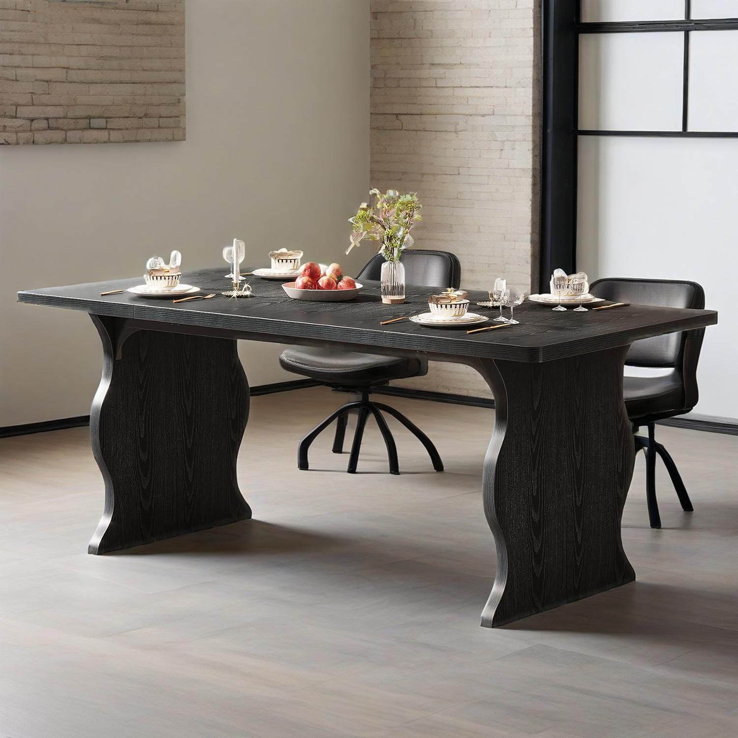 Black Dining Table For 4-6, 63-Inch Rectangular Modern Kitchen Table