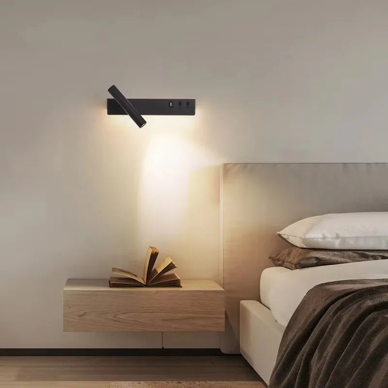 Nordic Modern Bedside Reading LED Wall Lamp With Switch USB Living Room Background Wall Light Creative Rotatable Spotlight
