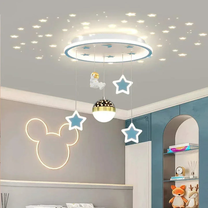 SANDYHA Creative Star Design LED Chandelier for Children's Room Bedroom Study Cartoon Ring Lamp Warm Lighting Home Decor Unique