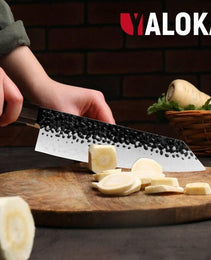 8 Inch Gyuto Knife - Professional Japanese Chef Knife - 3 Layers 9CR18MOV High Carbon Steel - Hand Hammered Blade Kitchen Knife