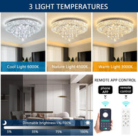 23.6" Modern Crystal Chandeliers LED Dimmable Flush Mount Ceiling Chandeliers for Living Room Entrance Foyer Bedroom Silver