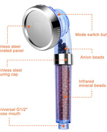 1Pc Ionic Filtration Shower Head High Pressure 3 Mode Stone Water Saving Bath Handheld Shower