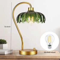 Flower Table Lamp for Bedroom Living Room,Small Gold Bedside Lamps Dimmable Boho Bedroom Lamp with Glass Green Lamp Shade,Vintage Mid Century Modern Mini Nightstand Lamp