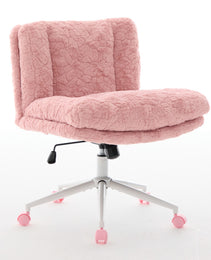 W26.4 Inch Wider Seat Office Chair,Artificial Rabbit Hair Home Office Chair With Metal Base,Adjustable Desk Chair Swivel Office Chair,Vanity Chair