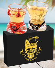2 Pieces, Black Muscle Men's And Red Bikini Skull Style Glass Small Wine Glasses Bar Tools Christmas Gift, Halloween Gift, Birthday Gift, Company Party Gift, Universal Gift