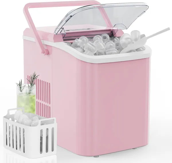 Countertop Ice Maker With Handle, 26lbs&24H Portable Ice Machine, 9 Bullet Ice Cubes Ready In 6 Mins, Self-Cleaning, Quiet Compact Ice Maker For Home, Kitchen, RV, Camping