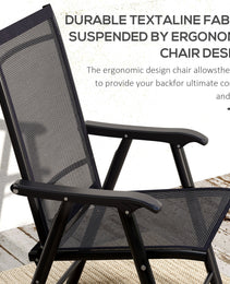 Set of 4 Outdoor Folding Chairs, Stackable Patio Dining Chairs with Armrests, Metal Frame, Black