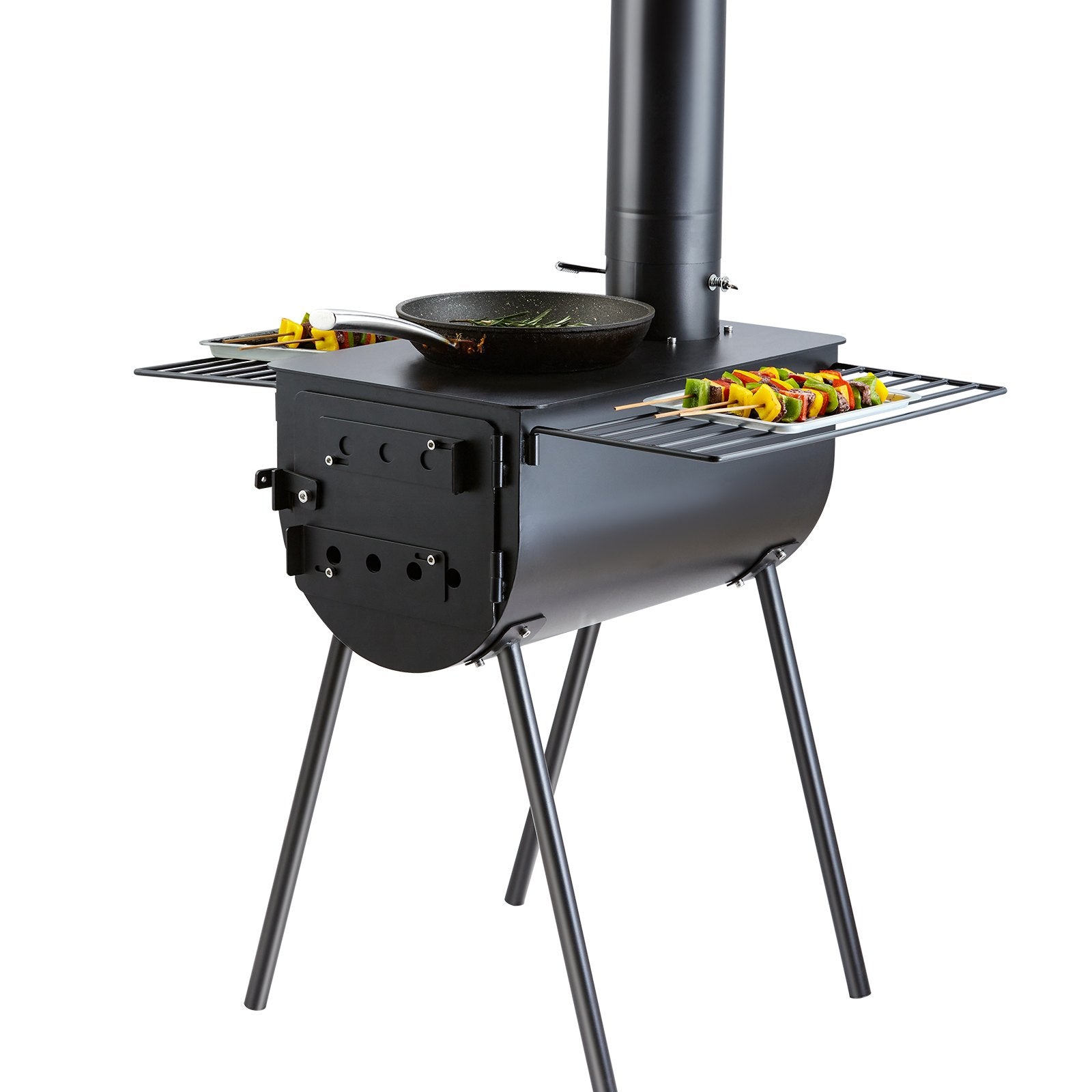 Wood Stove, 118 Inch, Alloy Steel Camping Tent Stove, Portable Wood Burning Stove With Chimney Pipes & Gloves, 3000in³Firebox Hot Tent Stove For Outdoor Cooking And Heating With 8 Pipes