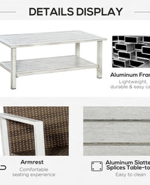 Aluminum Patio Furniture Set, 5 Piece Modern Outdoor Conversation Set with Loveseat Sofa, Chairs, Cushions, Coffee Table & Side Table, Gray