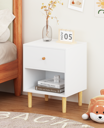 23.22''H Wooden Nightstand With One Drawer One Shelf For Kids, Adults, White