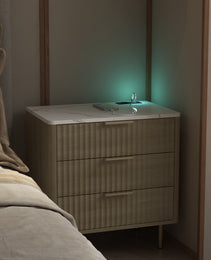 Nightstand With Charging Station, Smart Nightstand With Night Light, Modern Night Stand With Storage Cabinet For Bedroom, Wood