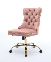 A&A Furniture Office Chair,Modern Velvet Upholstered Tufted Button Home Office Chair With Golden Metal Base,Adjustable Desk Chair Swivel Office Chair
