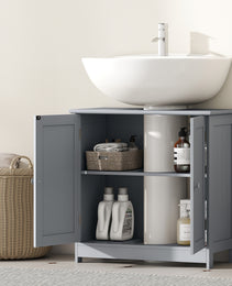 Under Sink Bathroom Cabinet, Pedestal Sink Storage Cabinet with 2 Doors, Shelf and U-Shape, Gray