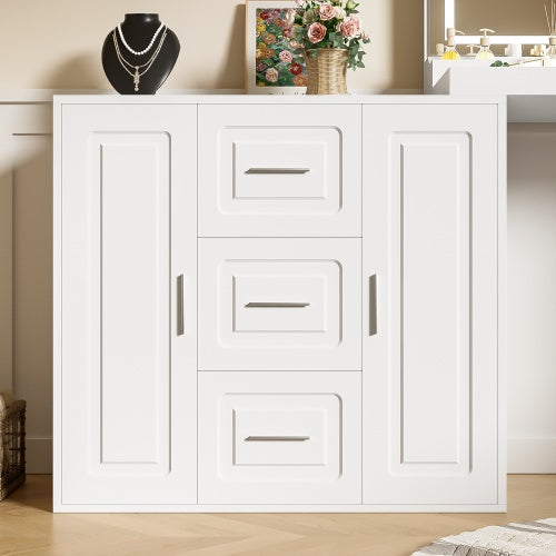 59Makeup Vanity Desk With Mirror, Vanity Mirror With Lights, Dressing Table With 3 Drawers And 2 Cabinets, Vanity Table With Storage Shelves For Bedroom, White - CJDS