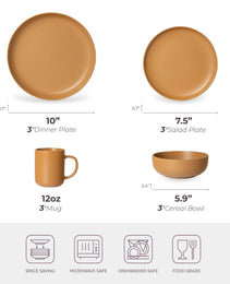 12-Piece Stoneware Dinnerware Sets With Mugs  Microwave & Dishwasher Safe Non-Toxic Dinner Plates Bowls Set  Stackable Matte Glaze Kitchenware For 3