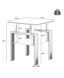 1-Piece Modern Tempered Glass Tea Table Coffee Table End Table, Square Table For Living Room, Transparent Black