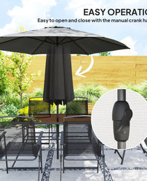8 Piece Outdoor Dining Set, Patio Furniture Set with Umbrella, 6 Folding Chairs, Rectangle Table and Mesh Seat, Black