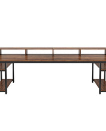 Two Person Desk With Monitor Stand, 78.74" Long Double Computer Office Desk With Storage Shelves, Large Gaming Study Writing Table