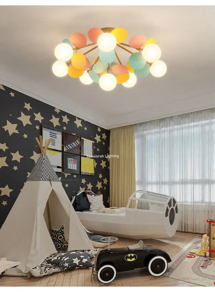 WENYUN Scandinavian Style Colorful LED Chandelier Acrylic Pendant Lamp for Kids Room Bedroom Dining Room Home Decor
