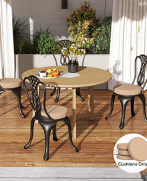 Patio Chair Cushions Set Of 4 Round Seat Cushions For Dining Bistro Chairs Machine Washable, 15 X 15 X 3, Khaki