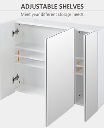 Wall Mounted Mirror Cabinet, Bathroom Medicine Cabinet with Mirror, 3 Doors and Adjustable Shelves, White