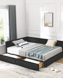 Full Size Storage Upholstered Tufted Bed Frame, Sofa Bed Frame With Comfortable Backrest And Armrests, Full Size Bed For Bedroom, Living Room,Velvet, BLACK 80.5x59x29.5