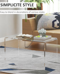 32  Clear Acrylic Coffee Table, 0.5In Thick C-Shape Waterfall End Coffee Table, Multipurpose Lucite Tea Table For Living Room