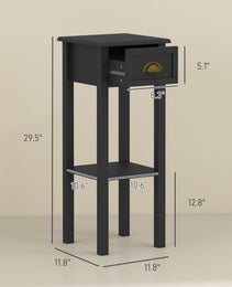 2-Tier Side Tables Set of 2 with Drawer and Shelf, 2 Pieces End Tables for Living Room and Hallway, Black