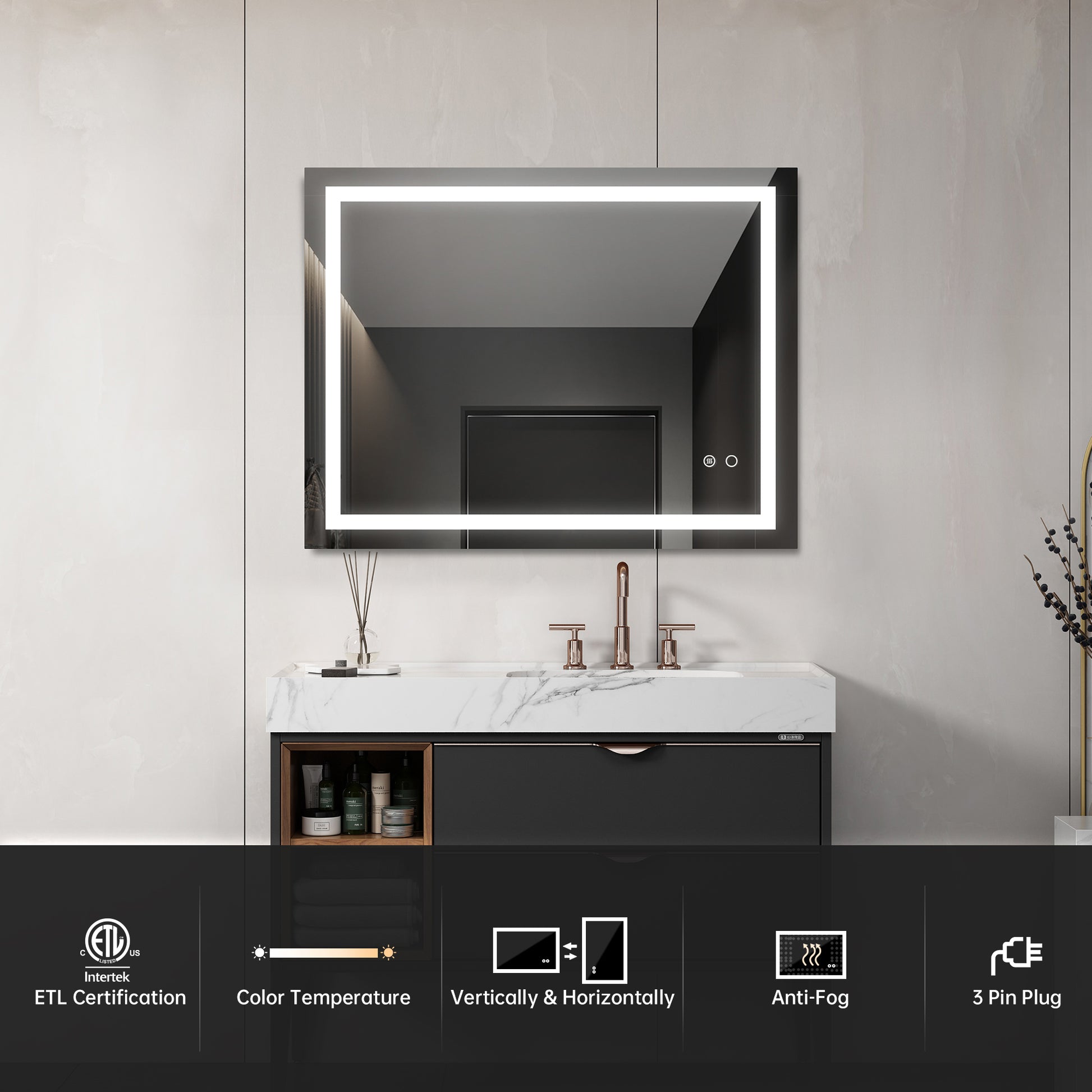 LED Bathroom Mirror With Touch Button Control