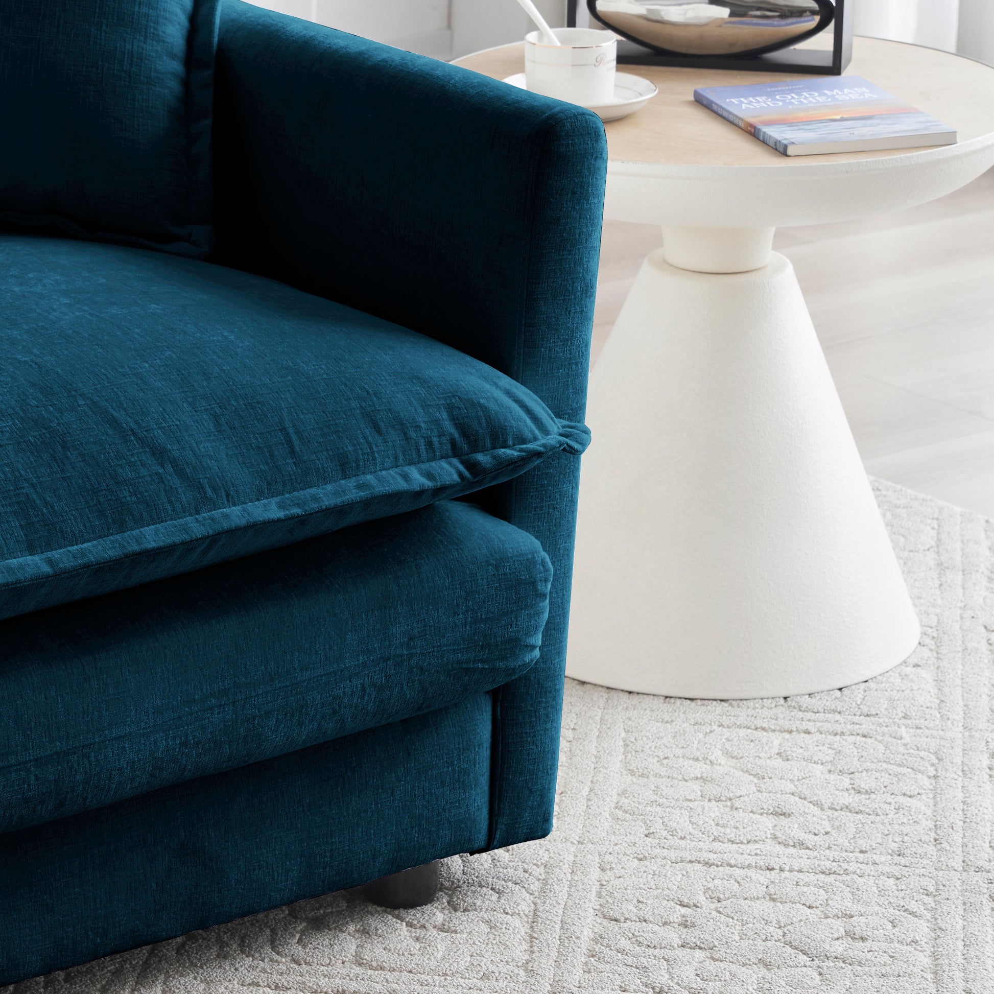 2 Seater Loveseat And Chair Set, 2 Piece Sofa & Chair Set, Loveseat And Accent Chair , 2-Piece Upholstered Chenille Sofa Living Room Couch Furniture1-2 Seat  ,Blue Chenille