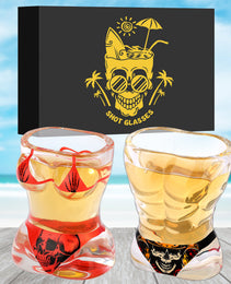 2 Pieces, Black Muscle Men's And Red Bikini Skull Style Glass Small Wine Glasses Bar Tools Christmas Gift, Halloween Gift, Birthday Gift, Company Party Gift, Universal Gift